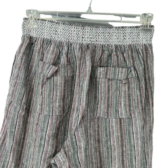 Christopher Banks Wide Leg Pants Crop Linen Blend Size L Elastic Waist Striped - Picture 6 of 10